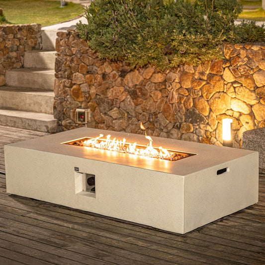 Outdoor Rectangular Modern Propane Fire Pit Table — White