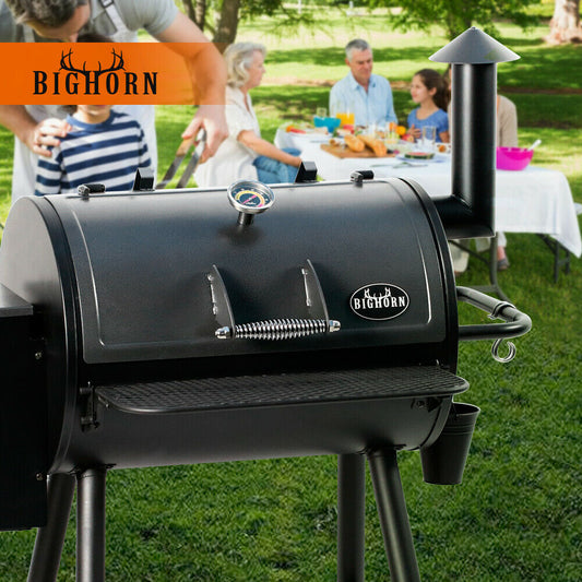 BigHorn - 6-in-1 Cooking Pellet Grill - Wood BBQ Grill Smoker - Auto Temperature Control