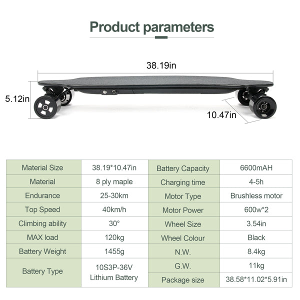 Electric skateboard with dual motor and wireless controller 40km/h speed fast charging for adults - Electric Skateboard - Wireless Controller Fast Charging