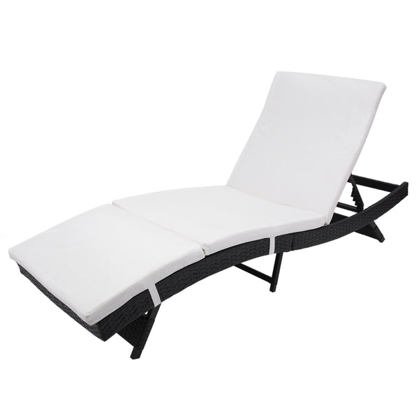 Folding Pool Lounge Chair - S Style Patio Chaise Lounge Embossing Vines Black Chair with Whtie Cushion