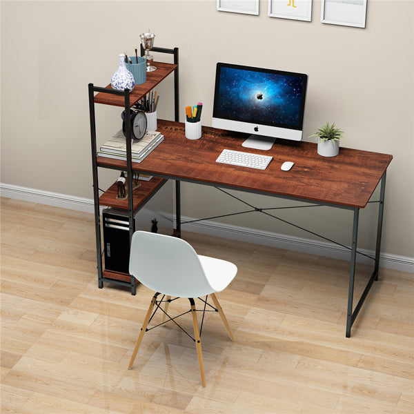 Modern Desk with Sided Bookshelf Computer Desk Office Table, 55inches - Computer Desk Office Table with Sided Shelf - Modern Desk with Bookshelf