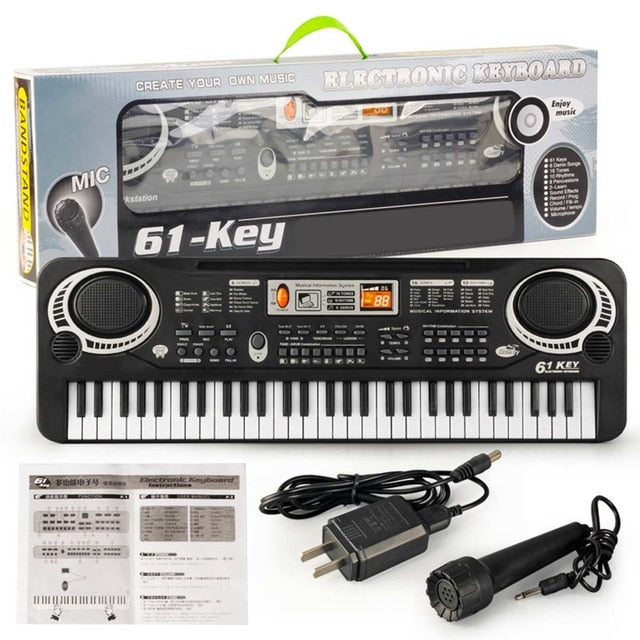 61-Key USB/US/EU Plug Electric Digital Key Board Piano With Keyboard & Microphone Musical Instruments Kids Toy Gift Black