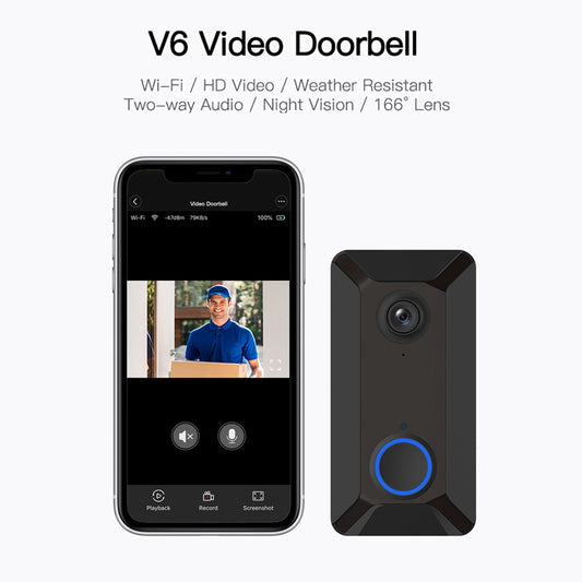 BellSmart - V6 Video Doorbell  - 720P WIFI Video Doorbell - Camera Radio Bell -  IR Alarm Real-time Intercom - Wireless Doorbell