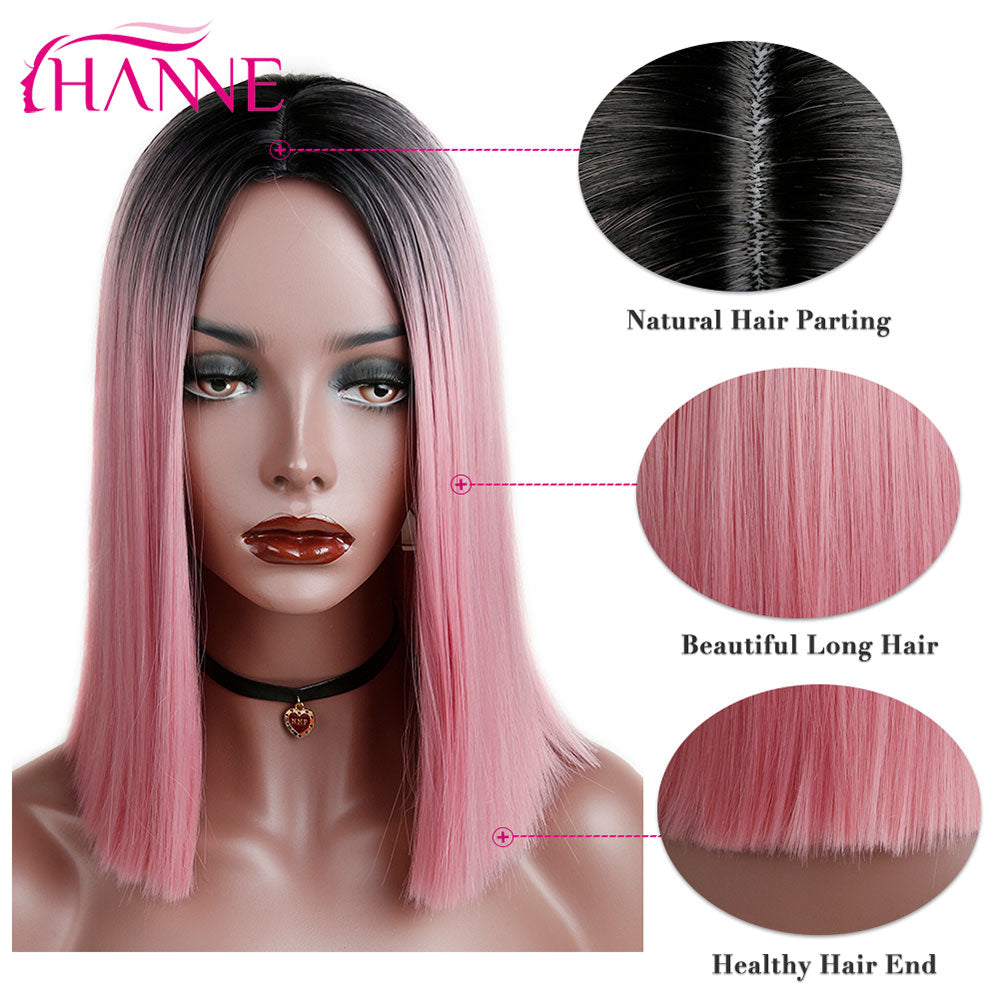 Tinted Color Straight Hair Synthetic Wig -Synthetic Hair Colored Wig - Shoulder Length Synthetic Hair Wig