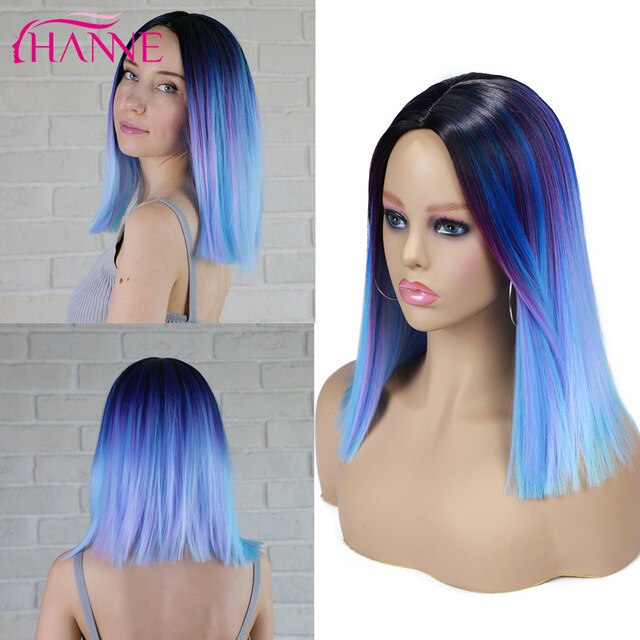 Tinted Color Straight Hair Synthetic Wig -Synthetic Hair Colored Wig - Shoulder Length Synthetic Hair Wig